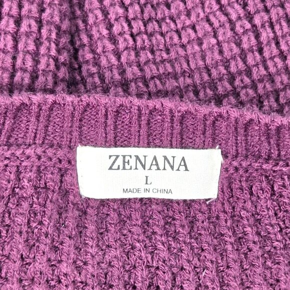 Zenana Burgundy Knit Sweater L Acrylic Long Sleeve Relaxed Fit Crew Neck Made In - Picture 5 of 6